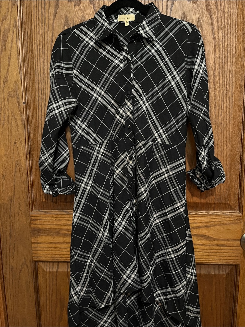 Love Notes Black and White Plaid Shirt Dress